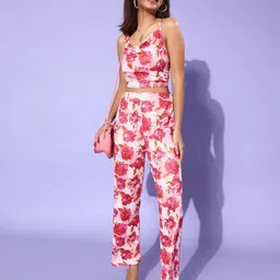 iki chic Women Stunning Pink Printed Top with Trousers-picture-23