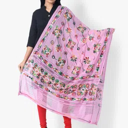 Vastraa Fusion Pink Chakachak Embroidered Pure Cotton Dupatta-image-15