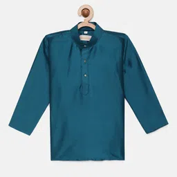 THANGAMAGAN Boys Teal Blue Solid Straight Kurta-picture-23