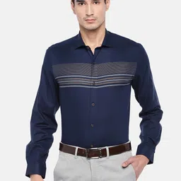 Turtle Men Navy Blue Relaxed Slim Fit Striped Formal Shirt-picture-34