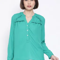 Oxolloxo Women Green Solid Shirt Style Top-image-57