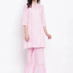 Kvsfab Women Pink Solid Kurta with Sharara-picture-38