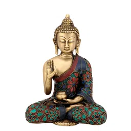 CraftVatika Gold-toned & Green Sitting Abhaya Blessing Buddha Statue Showpiece-picture-29