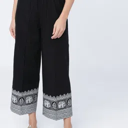Vishudh Women Black & White Printed Cropped Straight Palazzos-image-95
