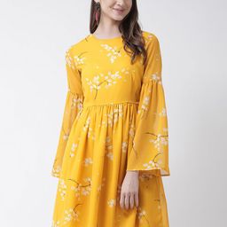 KASSUALLY Women Yellow Printed Fit and Flare Dress-picture-40
