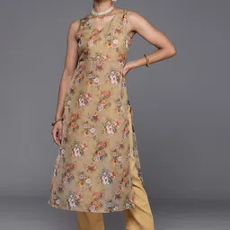 Varanga Floral Printed High Slit Fusion Kurta with Trousers image 1