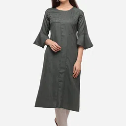 SheWill Women Grey Bell Sleeves Thread Work Kurta-picture-26