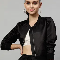 STREET 9 Women Black Solid Lightweight Bomber-image-17
