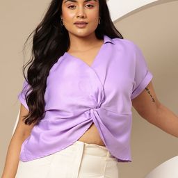 Sztori Plus Size Extended Sleeves Satin-Finish Twisted Top-picture-5