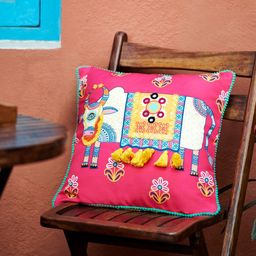 Chumbak Pink & Yellow Ethnic Motifs Square Cushion Cover-picture-38