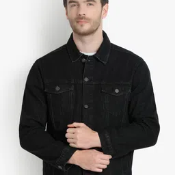 Kotty Men Black Solid Denim Jacket-picture-24