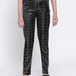 KLOTTHE Girls Black & White Checked Slim-Fit Ankle-Length Treggings-image-83