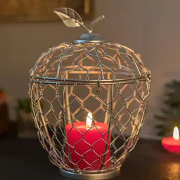 Homesake Silver-Toned Apple Shaped Candle Holder-picture-30