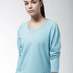 Alcis Women Blue Solid Round Neck T-shirt-image-68