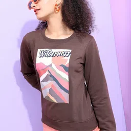 Tokyo Talkies Women Brown Printed Sweatshirt-image-1