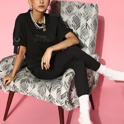 Roadster Women Stunning Black Solid Leisure Set-image-9