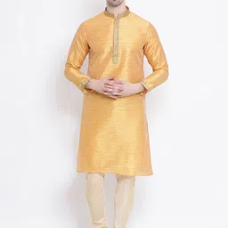 here&now x sanwara Sanwara Men Orange & Beige Solid Kurta with Churidar-picture-18
