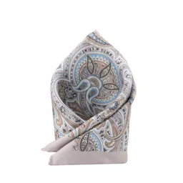 The Tie Hub Men Grey & Pink Printed Silk Pocket Square-image-4