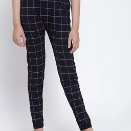 KLOTTHE Girls Black & Purple Checked Slim-Fit Ankle-Length Jeggings-picture-13