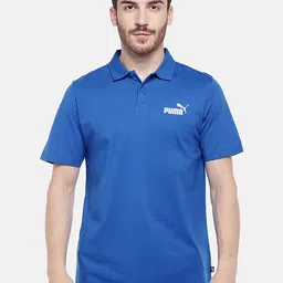 Puma Men Blue Solid ESS Jersey Polo Pure Cotton T-shirt-picture-12