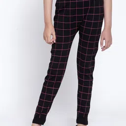 KLOTTHE Girls Black & Pink Checked Ankle-Length Slim-Fit treggings-picture-43