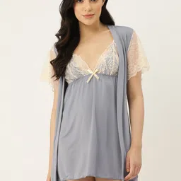 Ms.Lingies Net Solid Baby Doll with Robe image 1