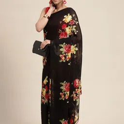 moda rapido ANAND SAREES Black Floral Poly Georgette Casual Saree-picture-24