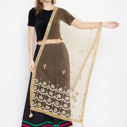 Clora Creation Gold-Toned & Cream-Coloured Embroidered Dupatta-image-9