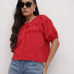 The Roadster Life Co. Lace Inserts Detail Pure Cotton Shirt Style Top-picture-30