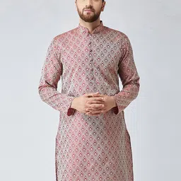 Jompers Men Maroon Woven Design Straight Kurta-picture-10