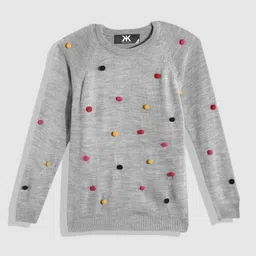 Kook N Keech Teens Girls Grey Melange Pom-Pom Applique Pullover-picture-17