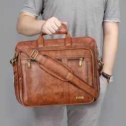 LOREM Tan Color Faux Leather 28L Laptop Bag For Men-picture-37