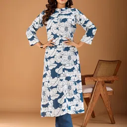 Inddus Floral Printed Mandarin Collar A-Line Kurta-image-71