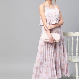 SASSAFRAS Beige & Lavender Floral Printed Accordian Pleat Maxi Dress-picture-46