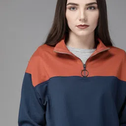 Roadster Women Blue & Orange Colourblocked Sweatshirt-image-61