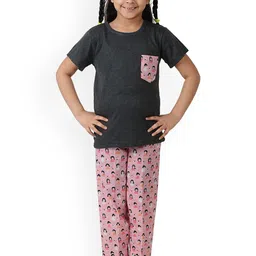 frangipani Kids Girls Charcoal & Pink Night Suit-image-99