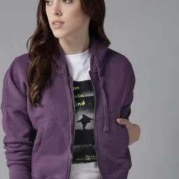 Roadster Women Purple Solid Hooded Sweatshirt-picture-14