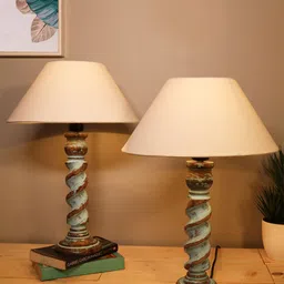 Homesake White & Brown Set of 2 Bedside Standard Table Lamp with Shade-picture-24