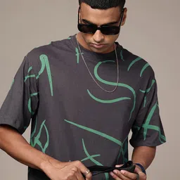 The Roadster Life Co. Abstract Printed Drop-Shoulder Sleeves Pure Cotton T-shirt-picture-41
