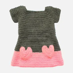 Woonie Girls Grey & Pink Self Design Handmade Sweater Dress-picture-38