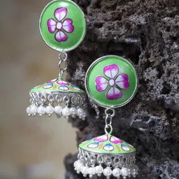 Moedbuille Silver-Plated & Hand Painted Dome Shaped Jhumkas-picture-47