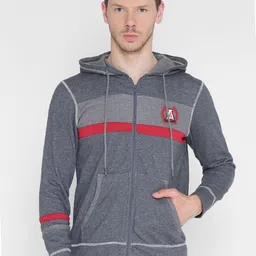 Alcis Men Grey Striped Hooded Sweatshirt image 1