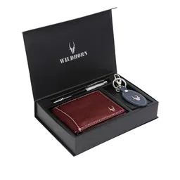 WildHorn Men Brown & Blue RFID Protected Genuine Leather Wallet & Pen Accessory Gift Set-picture-29