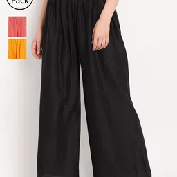 TAG 7 Women Pack Of 3 Solid Wide Leg Palazzos-image-85