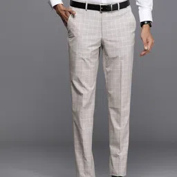 Louis Philippe Men Checked Slim Fit Formal Trousers-picture-31
