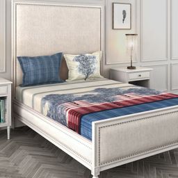 Story@home Cream-Coloured & Blue Floral 210TC Cotton 1 King Bedsheet with 2 Pillow Covers-picture-44