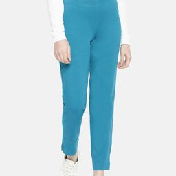 Dollar Missy Women Blue Smart Straight Fit Solid Cigarette Trousers-picture-5