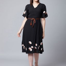 Athena Women Black Embroidered Wrap Dress-picture-28