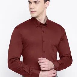 Hancock Men Maroon Slim Fit Solid Formal Shirt-image-85