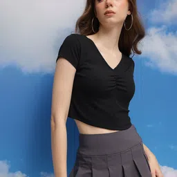 CORSICA Ribbed V-Neck Ruched Effect Crop Top-picture-11